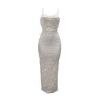 Sequin Beaded Strapless Slit Dress