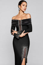 Lucfe Black Studded Bandage Maxi Dress