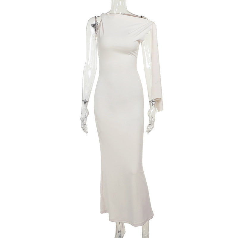 Sleeveless High Neck Asymmetric Drape Sash Column Maxi Gown