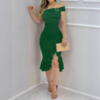 Natacha Minimalist Women's Evening Dress with Off the Shoulder Design and Voluminous Skirt Boutique Collection