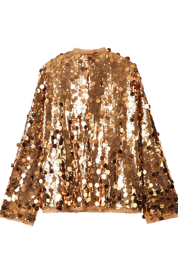 Fashion Sequined Long-sleeved V-neck Loose Lace-up Cardigan