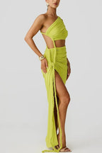 Juliana Rope Detail Ruched One Shoulder Cutout Stretch Maxi Dress