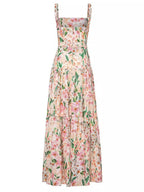 Square Neck Wide Strap Tiered Floral Print A-Line Maxi Dress