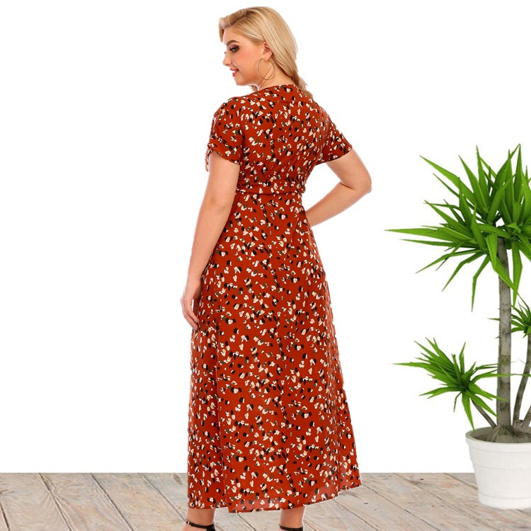 Curvy Floral Dress V-neck Split Dress
