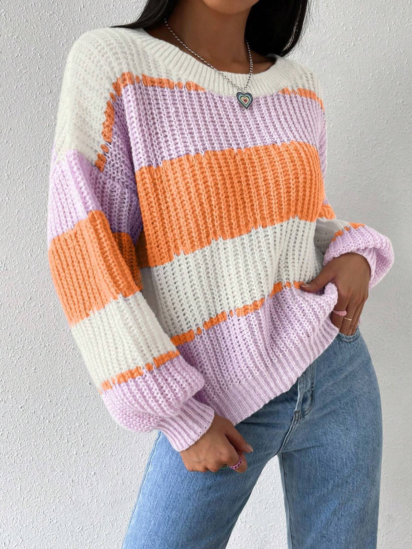 | Women’s Striped Knit Pullover Sweater
