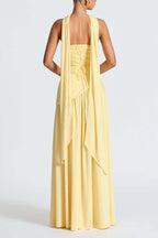 Elegant Off Shopulder Chiffon Pleated Hem Scarf Slit Maxi Dress