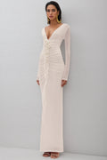 Vivialk V-neck 3D Flower Pleated Maxi Dress
