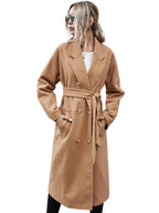 Woolen Lace-up Double Breasted Coat Outerwear