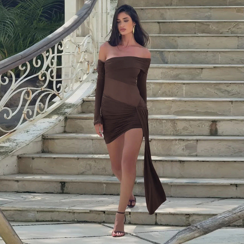 Juana Boutique Women's Asymmetric Wrap Dress with Ruffles and Long Sleeves Elevated Occasion Wear