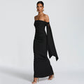 Strapless Ruched Off Shoulder Sash Detail Column Maxi Dress