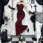 Black and red halter neck mesh dress
