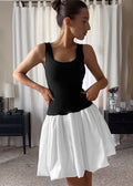 Contrast Two-Tone Scoop Neck Bubble Hem Mini Dress