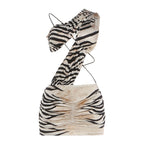 One Shoulder Zebra Print Cut Out Ruched Bodycon Mini Dress