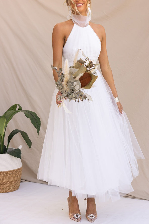 Fairy Vibes Tulle Gathered Detail Halter Maxi Dress