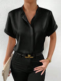Solid Color Satin Short Sleeve Button Up Shirt