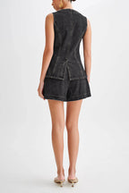 Abel Denim Button Up Princess Seams Pocket Vest Top