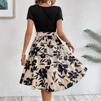 Laura Aesthetic Women's a Line Dress with Floral Skirt and Waist Belt Premium Wardrobe Essential