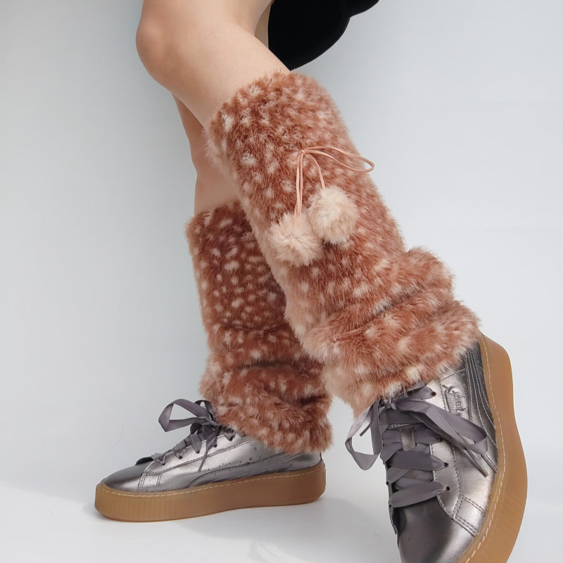 Faux Fur Deer Print Cozy Slouchy Leg Warmers