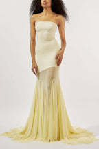 Solid Color Sleeveless Off-shoulder Mesh-paneled Fitted Maxi Dress