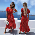 Yolanda Chic Women's Asymmetrical Maxi Dress with Dots and Low Waist Elevated Occasion Wear