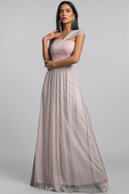 Ayven Pink One-Shoulder Mesh Maxi Dress