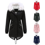 Mid-Length Fleece Lined Coat with Fur Collar