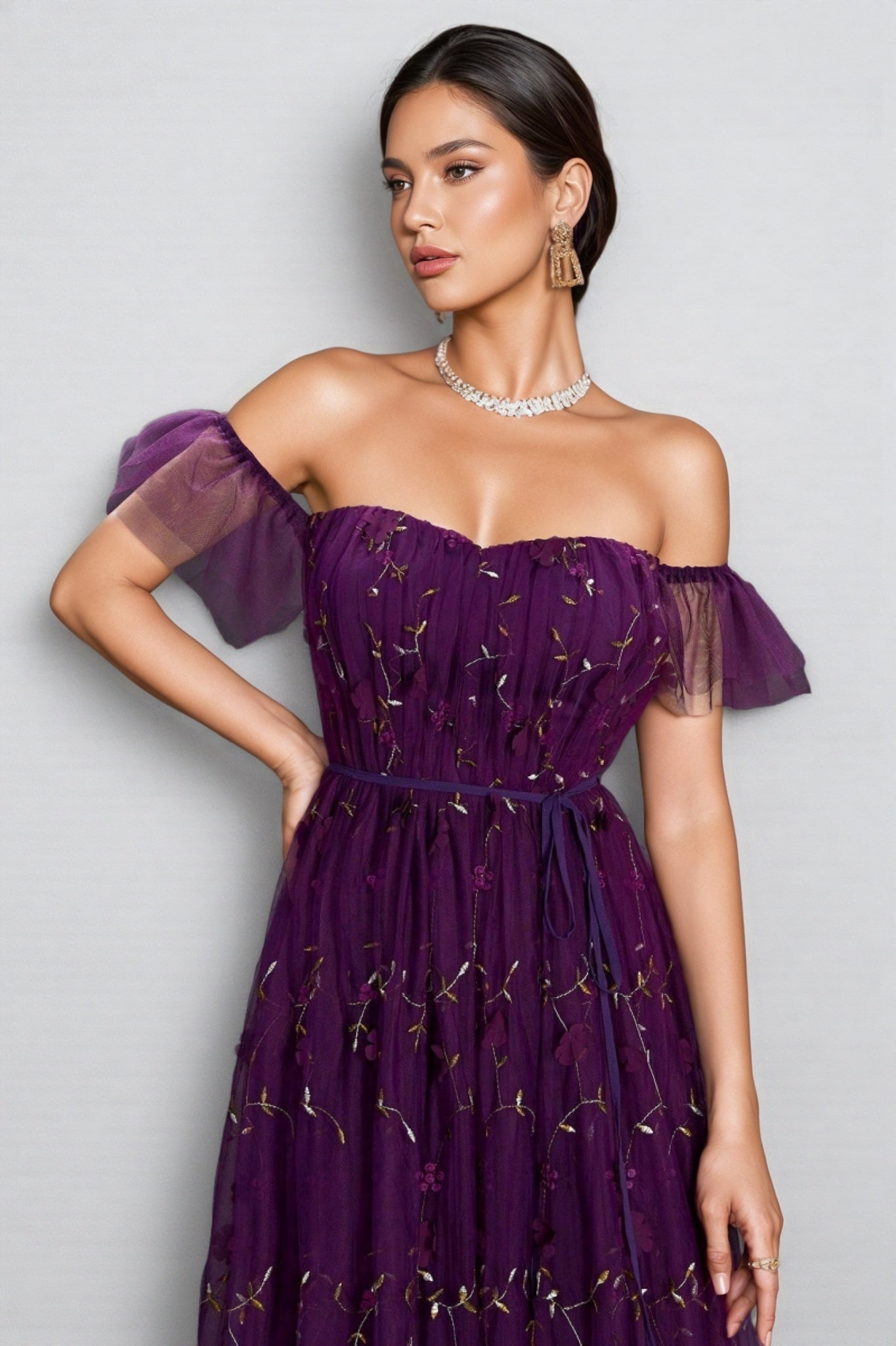 Vesper Purple One Shoulder Floral Maxi Dress