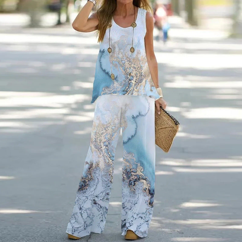 Printed Sleeveless Top and Bottom Set