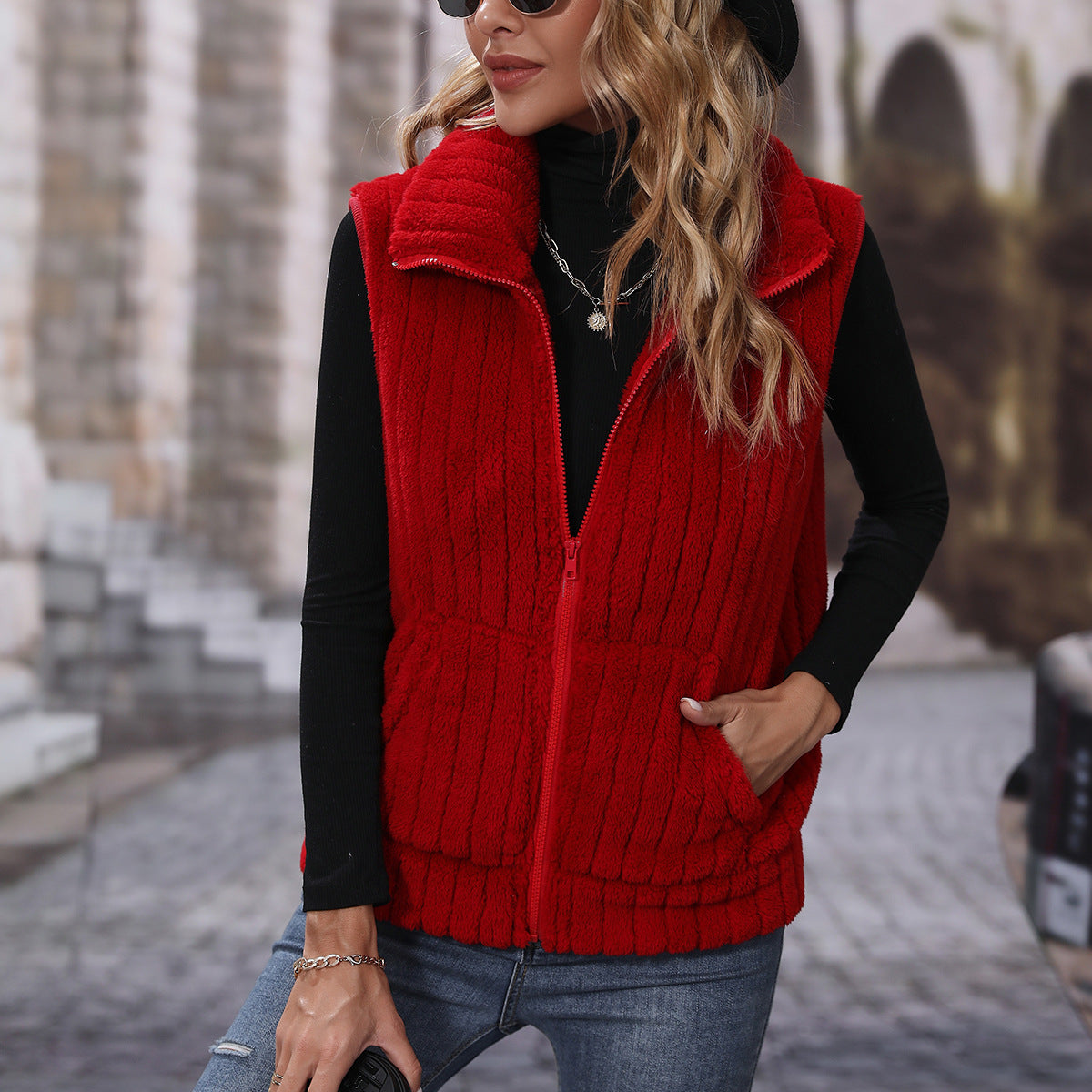 Striped Plush Casual Jacket