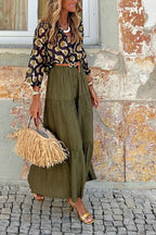 Solid Color Splicing Casual Vacation Maxi Skirt