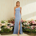 One Shoulder Blue Evening Gown