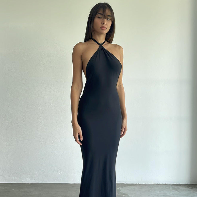 Halter Neck Open Back Cowl Drape Bodycon Maxi Dress