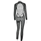 High neck long sleeve lace backless jumpsuit  | Festival Outfits Women