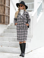 Houndstooth Woolen Plaid Trench Coat
