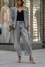 Casual Meetup Washed Denim Mid Rise Pocketed Barrel Jeans