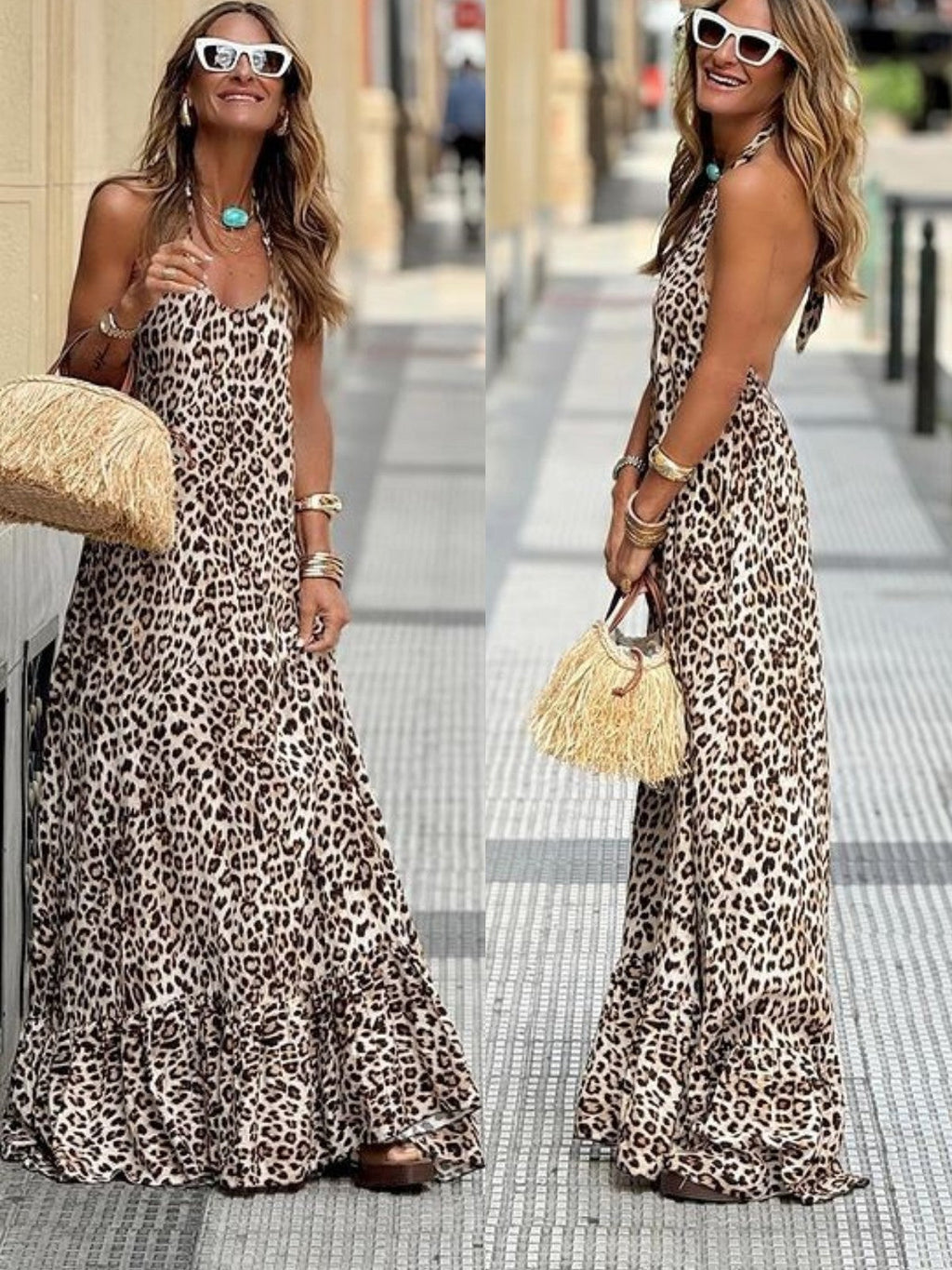 Irma Chic Leopard Print Maxi Dress Premium Wardrobe Essential