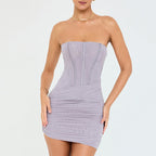 Strapless Corset Ruched Draped Bodycon Mini Dress