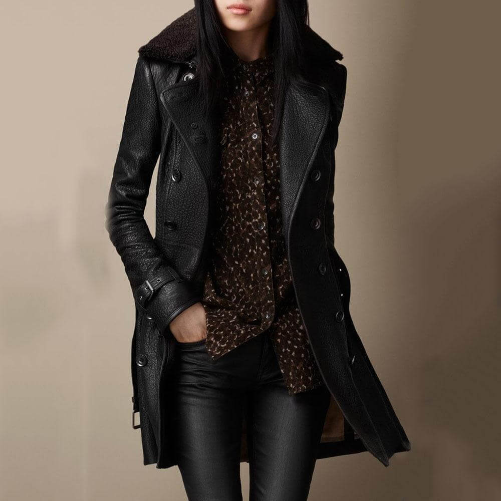 | Leather trench coat