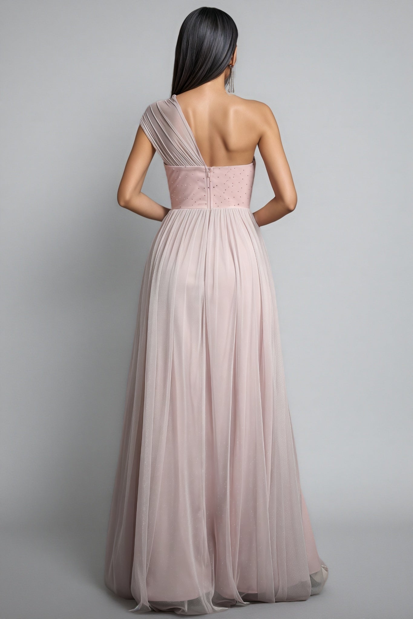 Ayven Pink One-Shoulder Mesh Maxi Dress