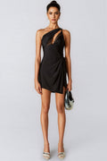 Miroa Slant Shoulder Lace Cutout Mini Dress