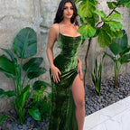 Retro Sweetheart Strapless Velvet Cocktail Party Midi Dress - Green