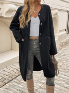 Casual Breasted Pocket Long Coat