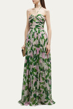 Sandra Aesthetic Halter Neck Maxi Dress with Floral Print Premium Wardrobe Essential