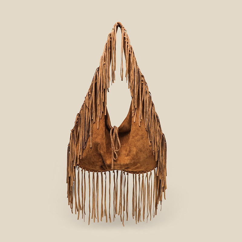 Tassel Large Tote Crescent Trendy One Shoulder Women Bag