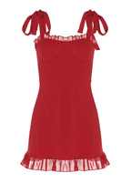 Tie Shoulder Sweetheart Neck Ruffle Trim Ruffle Hem Bodycon Mini Dress