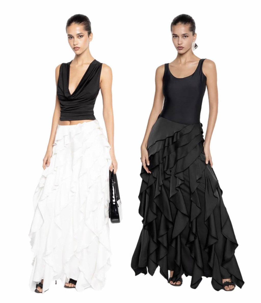 Mercedes Statement Women's Evening Dress with Flowing Ruffle Details Elevated Occasion Wear