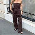 Dark Brown Tube Top Design off the Shoulder Lace up Set