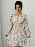 Yesenia Timeless Women's Floral Dress with V Neck and Ruffle Details Designer Edit