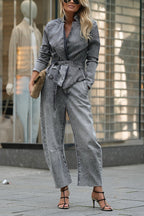 Casual Meetup Denim Stand Neck Long Sleeve Belted Loose Jacket