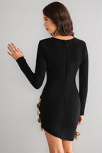 Eliand Black 3D Floral Hip Wrap Mini Dress
